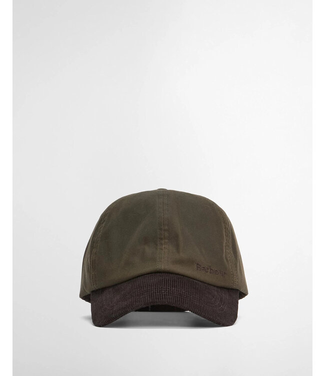 Barbour Cap, Model Ashby, Olijfgroen met Bruin Ribcord Visor