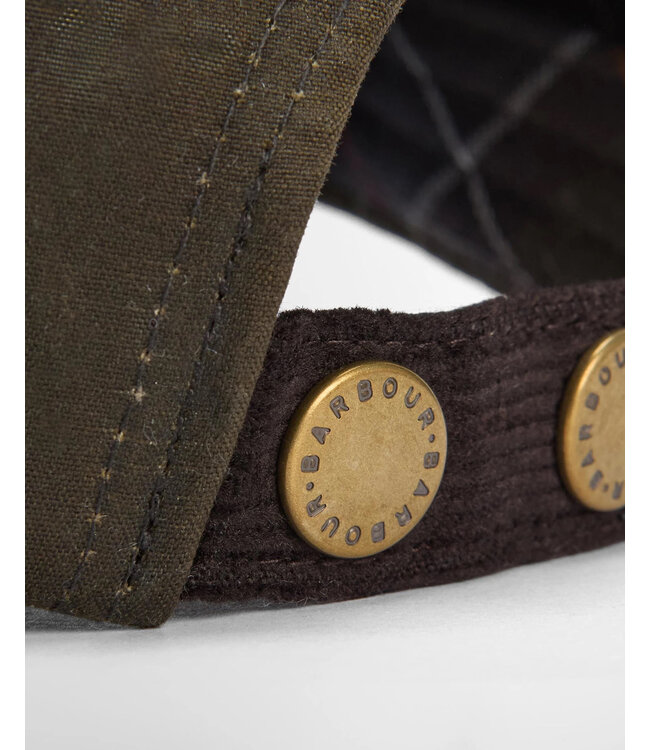 Barbour Cap, Model Ashby, Olijfgroen met Bruin Ribcord Visor