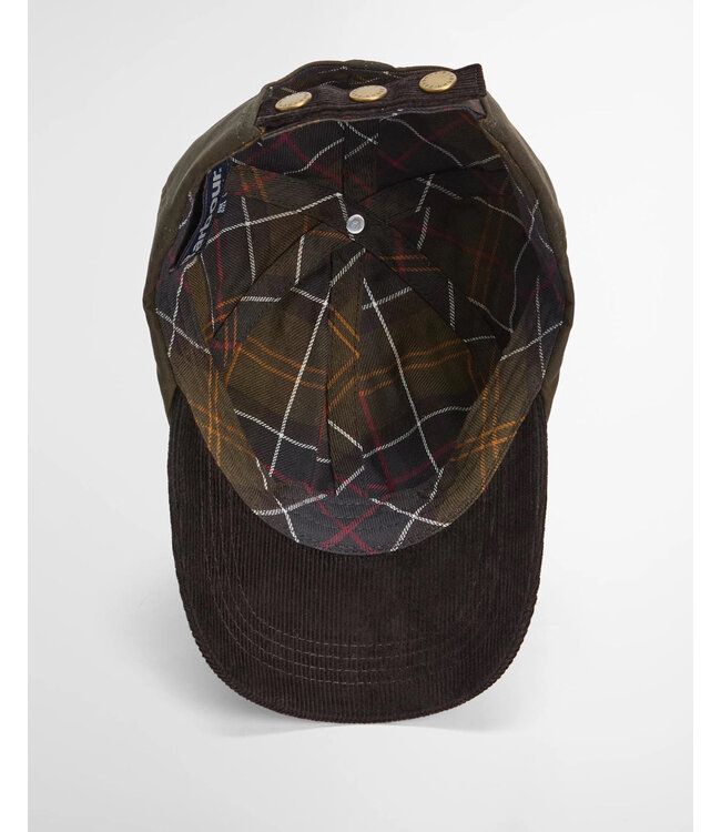 Barbour Cap, Model Ashby, Olijfgroen met Bruin Ribcord Visor