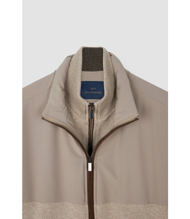 Paul & Shark Hybrid Jas/Vest met Rits, Wol, Cashmere, Suede en Typhoon Re-4x4 Stretch Details, Beige