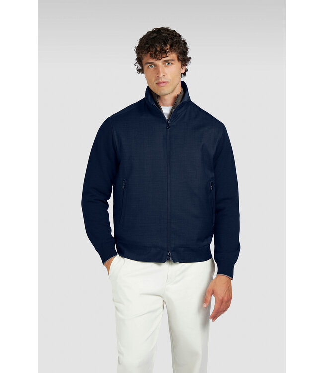 Paul & Shark Hybrid Jas/Vest met Rits, Merino Wol, Rain System® by Loro Piana, Donkerblauw