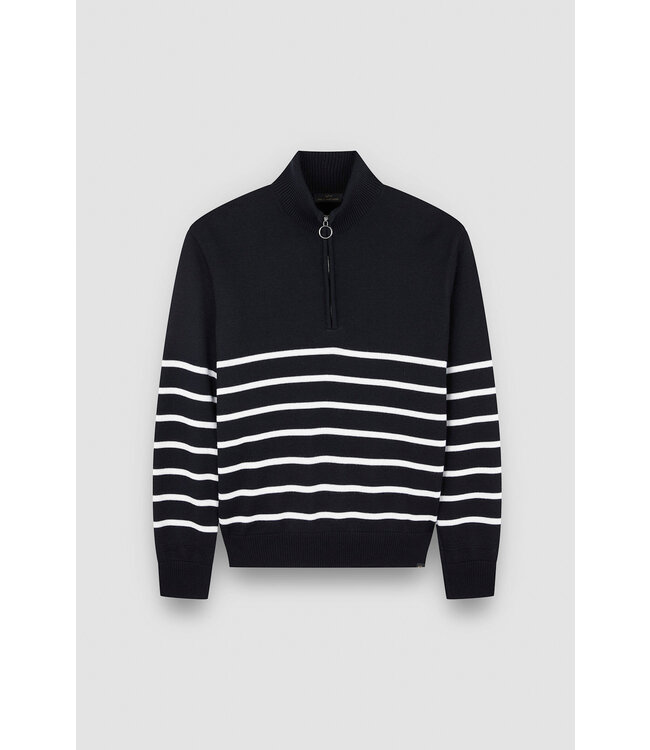 Paul & Shark Trui, Half-Zip, Soft Cool Touch Wol, Blauw Wit Gestreept