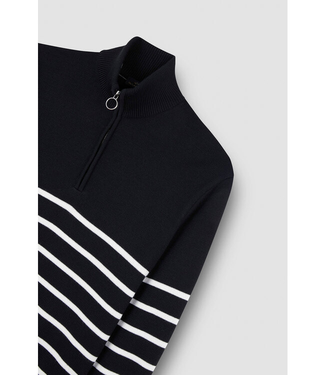 Paul & Shark Trui, Half-Zip, Soft Cool Touch Wol, Blauw Wit Gestreept