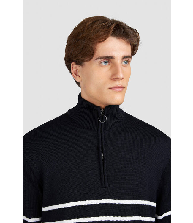Paul & Shark Trui, Half-Zip, Soft Cool Touch Wol, Blauw Wit Gestreept