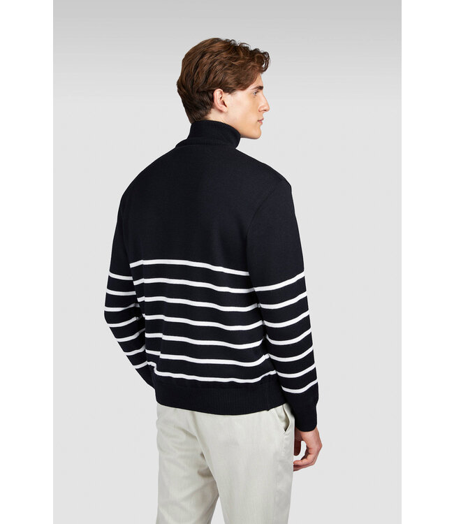 Paul & Shark Trui, Half-Zip, Soft Cool Touch Wol, Blauw Wit Gestreept