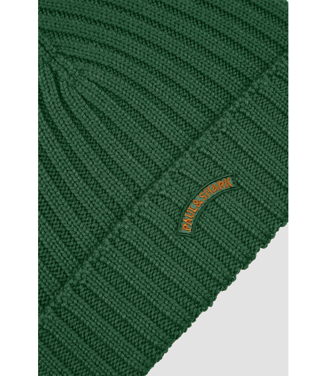 Paul & Shark Muts / Beanie, Wol, Gebreid, Moon Logo, Groen / Garden Topiary