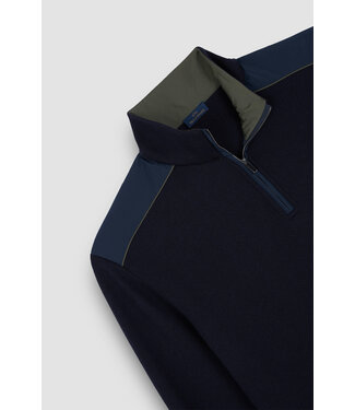 Paul & Shark Paul & Shark, Trui, Half-Zip, Soft Cool Touch Wol met Typhoon® Platinum details, Donkerblauw