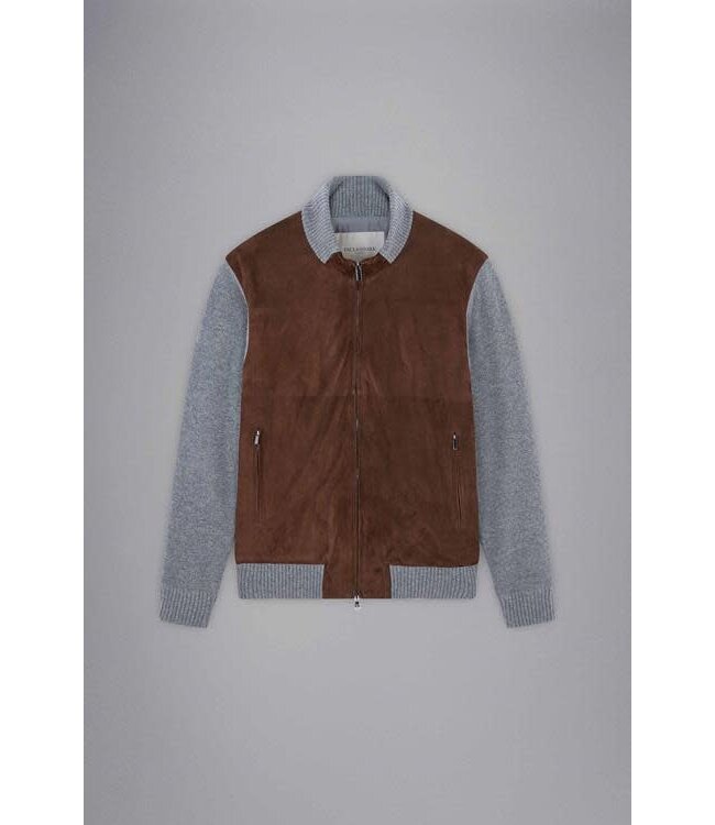 Paul & Shark Vest met Rits, Bruin Suede, Antraciet Wol Cashmere Combinatie