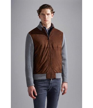 Paul & Shark Paul & Shark, Vest met Rits, Bruin Suede, Antraciet Wol Cashmere Combinatie