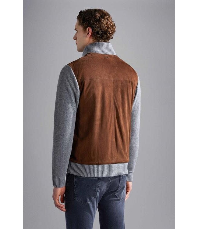 Paul & Shark Vest met Rits, Bruin Suede, Antraciet Wol Cashmere Combinatie