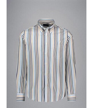 Paul & Shark Paul & Shark, Overhemd, Soft Touch Katoen, Wit, Lichtblauw Beige, Bruin Gestreept,  Easy Care