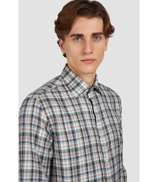 Paul & Shark Paul & Shark, Overhemd, Flanel, Lichtblauw, Beige, Bruin, Groen, Geruit,  Easy Care