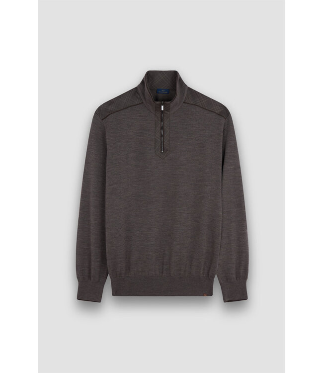 Paul & Shark Trui, Half-Zip, Extrafine Merino Wol, Typhoon® Platinum Details, Loro Piana Fabric, Sequoia Bruin