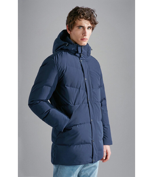 Paul & Shark Winter Parka Jas met Afneembare Capuchon, Re-Goose Dons Voering, Donkerblauw