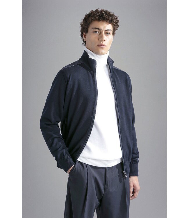 Paul & Shark Vest met Rits, Wol, Donkerblauw, Denim Patches