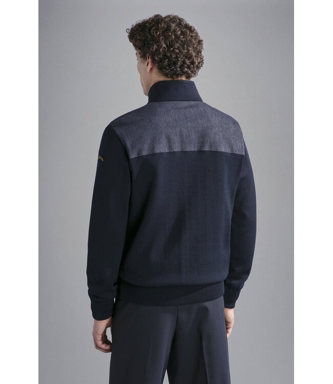 Paul & Shark Vest met Rits, Wol, Donkerblauw, Denim Patches