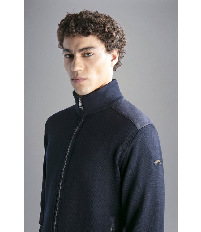 Paul & Shark Vest met Rits, Wol, Donkerblauw, Denim Patches