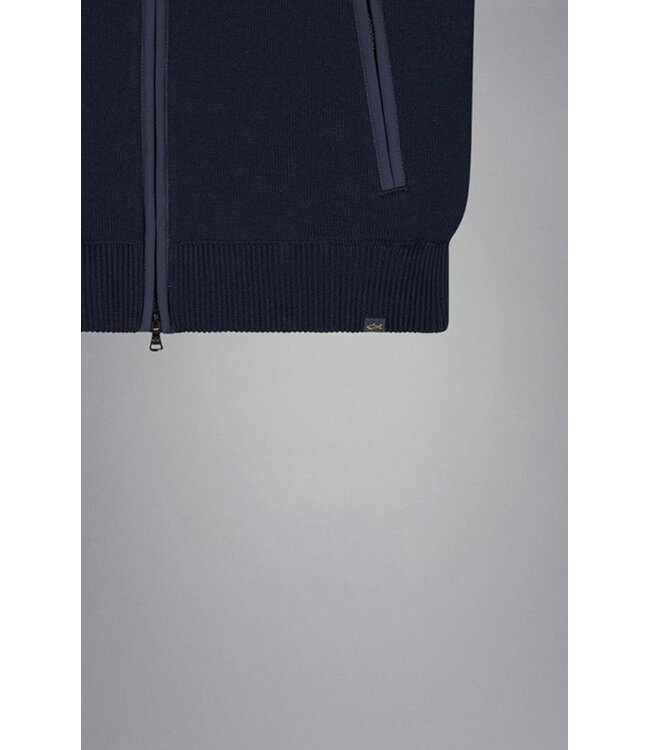 Paul & Shark Vest met Rits, Wol, Typhoon RE-4x4 Stretch, Schouder Patches, Donkerblauw