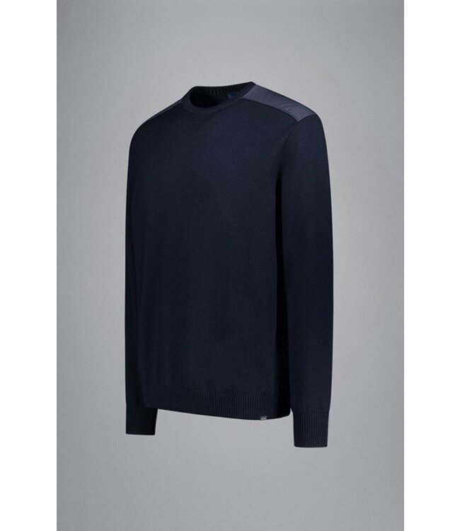 Paul & Shark Trui,  Ronde-Hals, Typhoon RE-4x4 Stretch, Schouder Patches, Donkerblauw