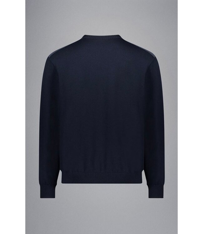 Paul & Shark Trui,  Ronde-Hals, Typhoon RE-4x4 Stretch, Schouder Patches, Donkerblauw