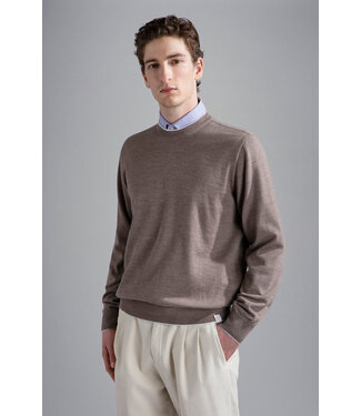 Paul & Shark Paul & Shark, Trui, Ronde Hals, 4-Seizoenen, Merino Wol, Riviera Line, Beige