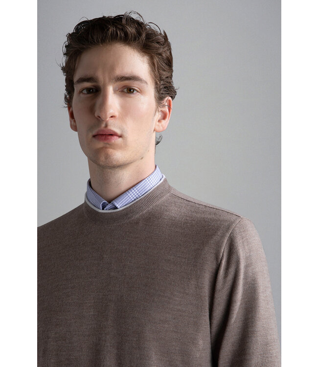Paul & Shark Trui, Ronde Hals, 4-Seizoenen, Merino Wol, Riviera Line, Beige