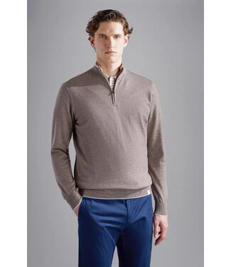 Paul & Shark Paul & Shark, Trui, Half-Zip, Wol, Beige met Off-White Contrast