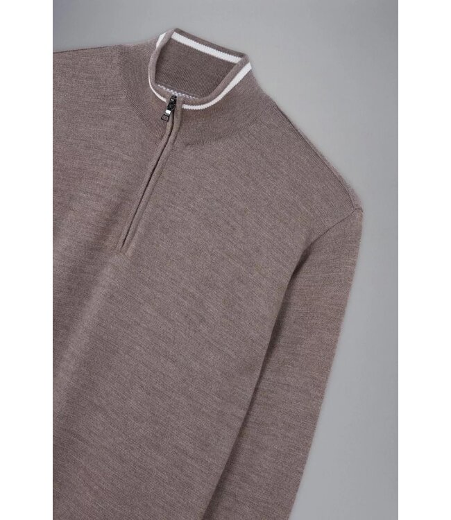 Paul & Shark Trui, Half-Zip, Wol, Beige met Off-White Contrast