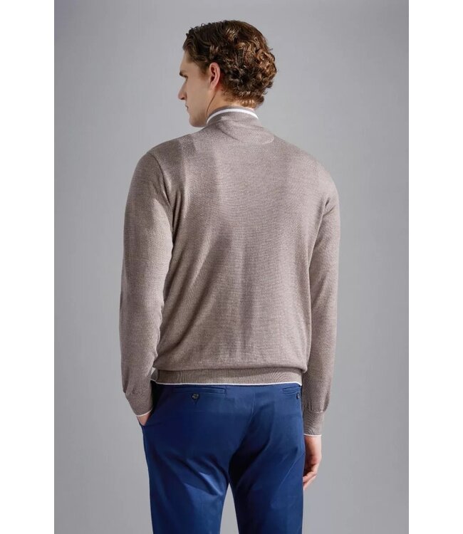 Paul & Shark Trui, Half-Zip, Wol, Beige met Off-White Contrast