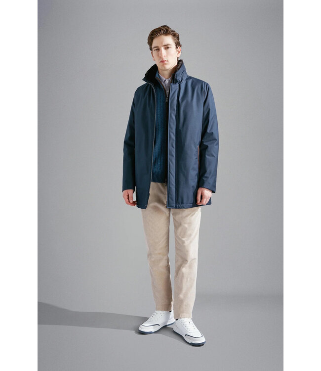 Paul & Shark Jas, Driekwart met Bruin Suede accenten, Donkerblauw