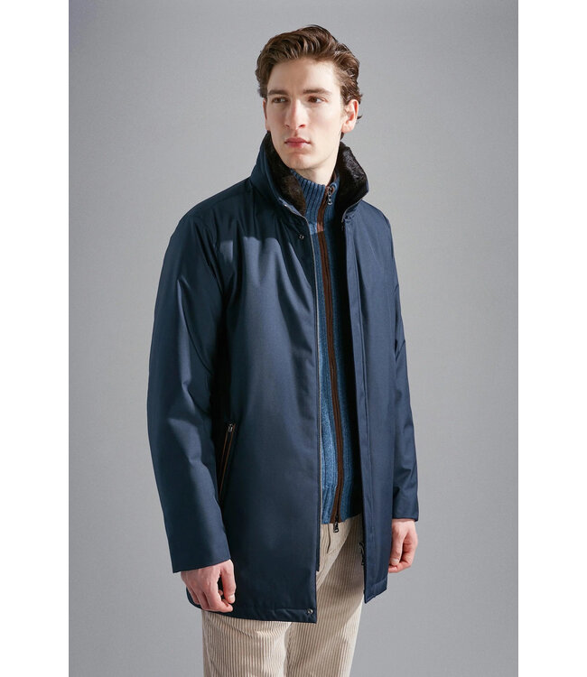 Paul & Shark Jas, Driekwart met Bruin Suede accenten, Donkerblauw