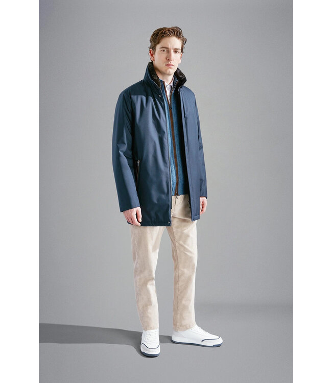 Paul & Shark Jas, Driekwart met Bruin Suede accenten, Donkerblauw