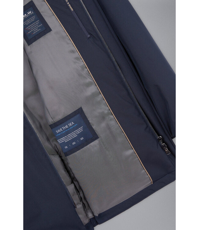 Paul & Shark Jas, Driekwart met Bruin Suede accenten, Donkerblauw