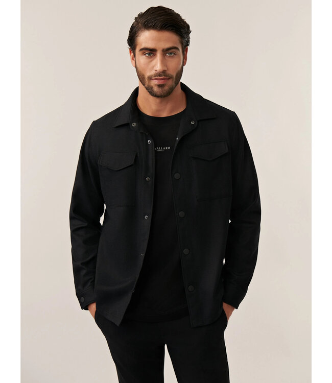 Cavallaro Napoli Overshirt met Drukknoopsluiting,  Wol-blend, Stretch, Zwart