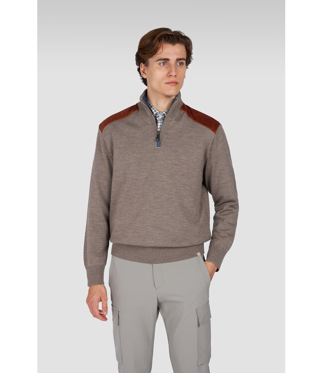 Paul & Shark Trui, Half-Zip, Wol, Bruin, Ribcord Details Burnt Orange