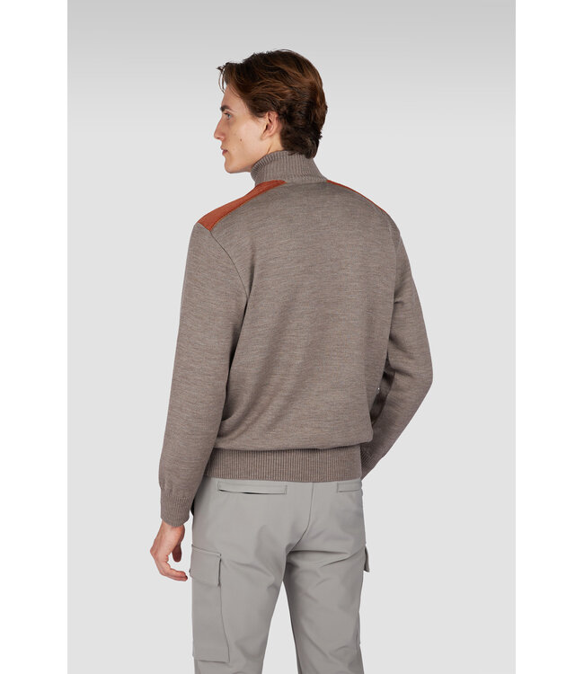 Paul & Shark Trui, Half-Zip, Wol, Bruin, Ribcord Details Burnt Orange