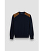 Paul & Shark Trui, Ronde Hals, Wol, Donkerblauw, Ribcord Details Okergeel