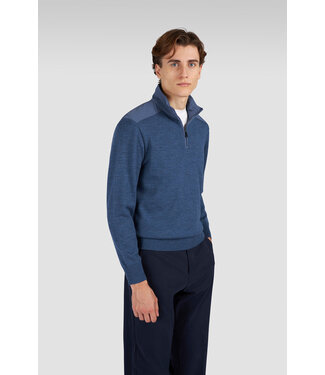 Paul & Shark Paul & Shark, Trui, Half-Zip, Typhoon RE-4x4 Stretch, Schouder Patches, Jeansblauw