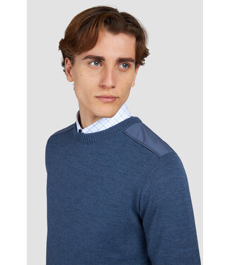 Paul & Shark Paul & Shark, Trui,  Ronde-Hals, Typhoon RE-4x4 Stretch, Schouder Patches, Jeans Blauw