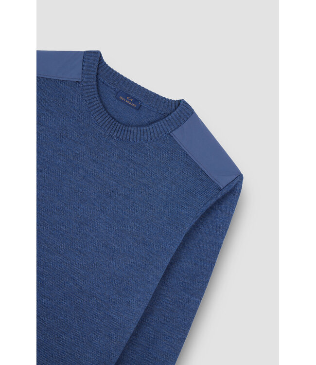 Paul & Shark Trui,  Ronde-Hals, Typhoon RE-4x4 Stretch, Schouder Patches, Jeans Blauw