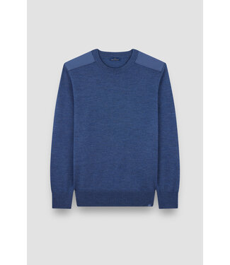 Paul & Shark Paul & Shark, Trui,  Ronde-Hals, Typhoon RE-4x4 Stretch, Schouder Patches, Jeans Blauw