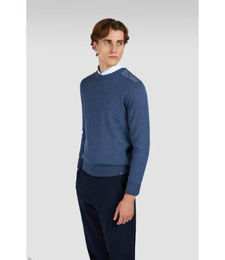 Paul & Shark Paul & Shark, Trui,  Ronde-Hals, Typhoon RE-4x4 Stretch, Schouder Patches, Jeans Blauw