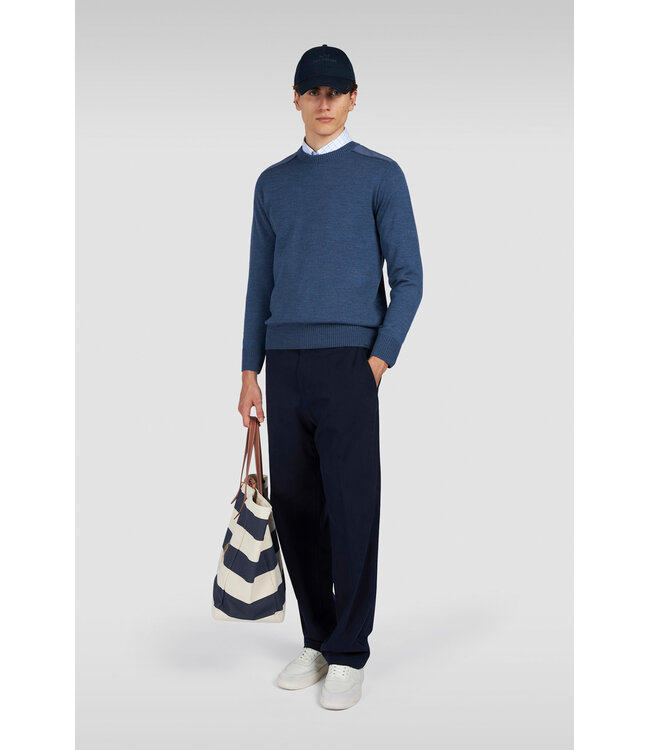 Paul & Shark Trui,  Ronde-Hals, Typhoon RE-4x4 Stretch, Schouder Patches, Jeans Blauw