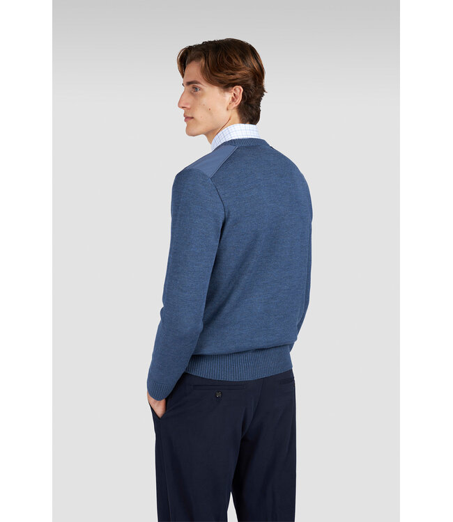 Paul & Shark Trui,  Ronde-Hals, Typhoon RE-4x4 Stretch, Schouder Patches, Jeans Blauw
