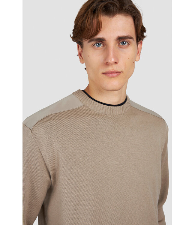 Paul & Shark Trui,  Ronde-Hals, Typhoon RE-4x4 Stretch, Schouder Patches, Beige