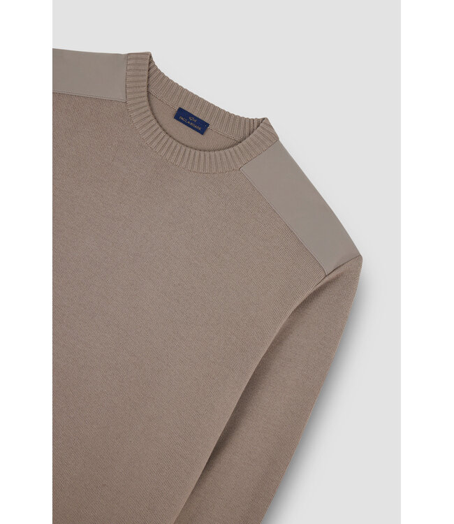 Paul & Shark Trui,  Ronde-Hals, Typhoon RE-4x4 Stretch, Schouder Patches, Beige