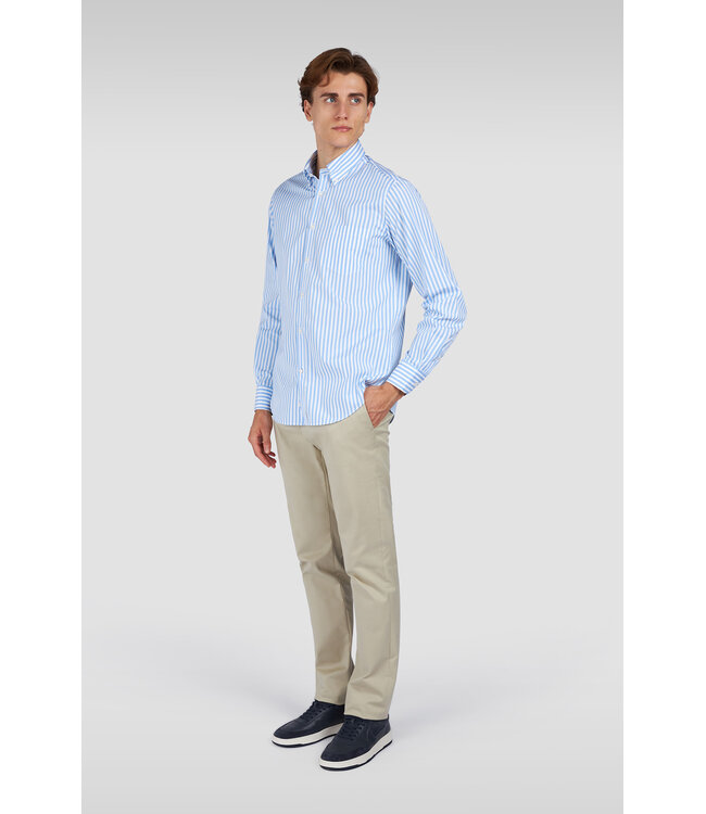 Paul & Shark Overhemd, Soft Touch Katoen, Wit, Blauw Gestreept,  Easy Care