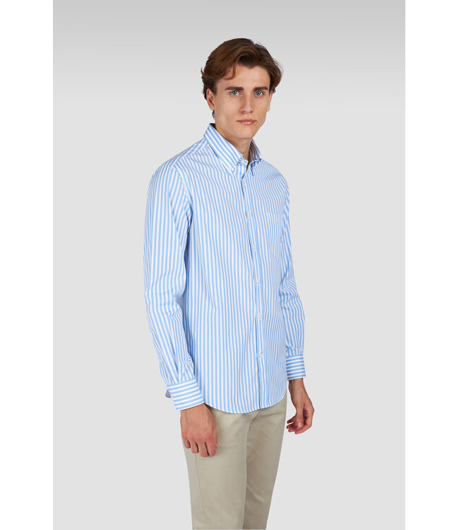 Paul & Shark Overhemd, Soft Touch Katoen, Wit, Blauw Gestreept,  Easy Care