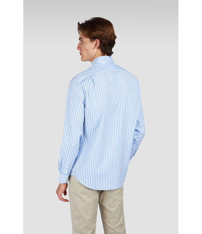 Paul & Shark Overhemd, Soft Touch Katoen, Wit, Blauw Gestreept,  Easy Care