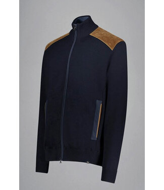 Paul & Shark Paul & Shark, Vest met Rits, Wol, Donkerblauw met Ribcord Accenten Okergeel